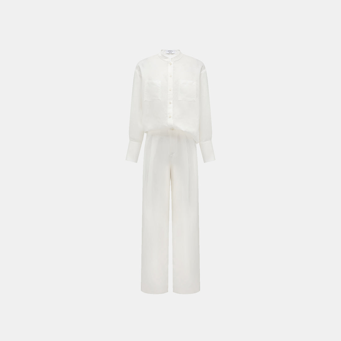 "Intellectual Moment" Tencel Satin Chiffon 3D Tailored Trousers - Simple White