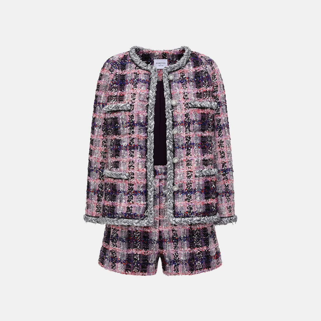 "Brunch at Ritz." Wool Tweed Shorts—Cosmic Macaron