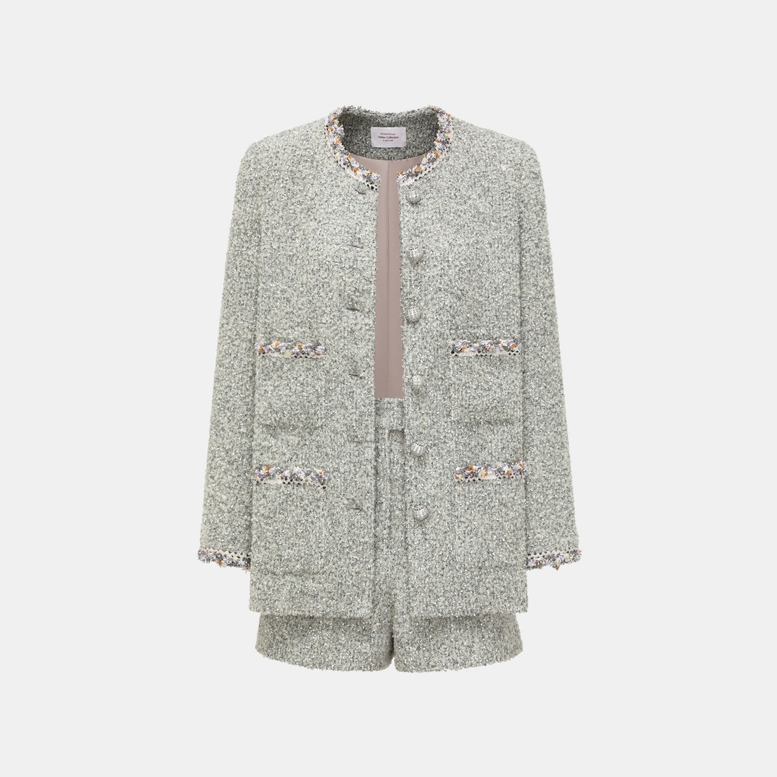 "Chelsea Citywalk." Italian Textured Tweed Classic No.6 Jacket—Silver Ash