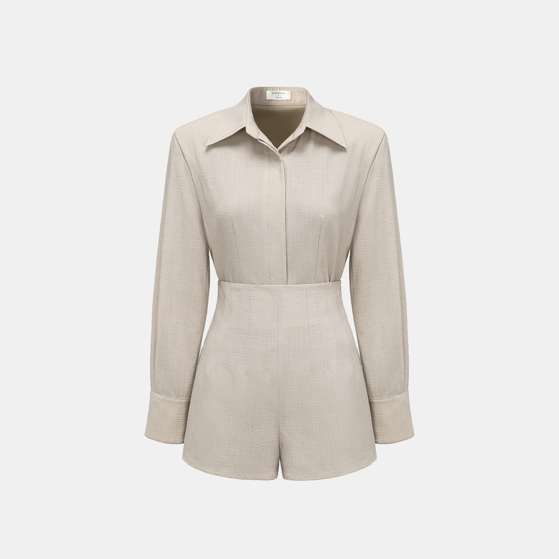 "Easy go Chic" Waffle Shoulder Pad Shirt/Pants Set - Elephant Grey
