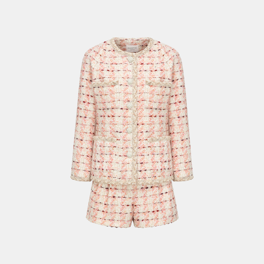“Brunch at Ritz” Tweed Shorts—Pink Waffle