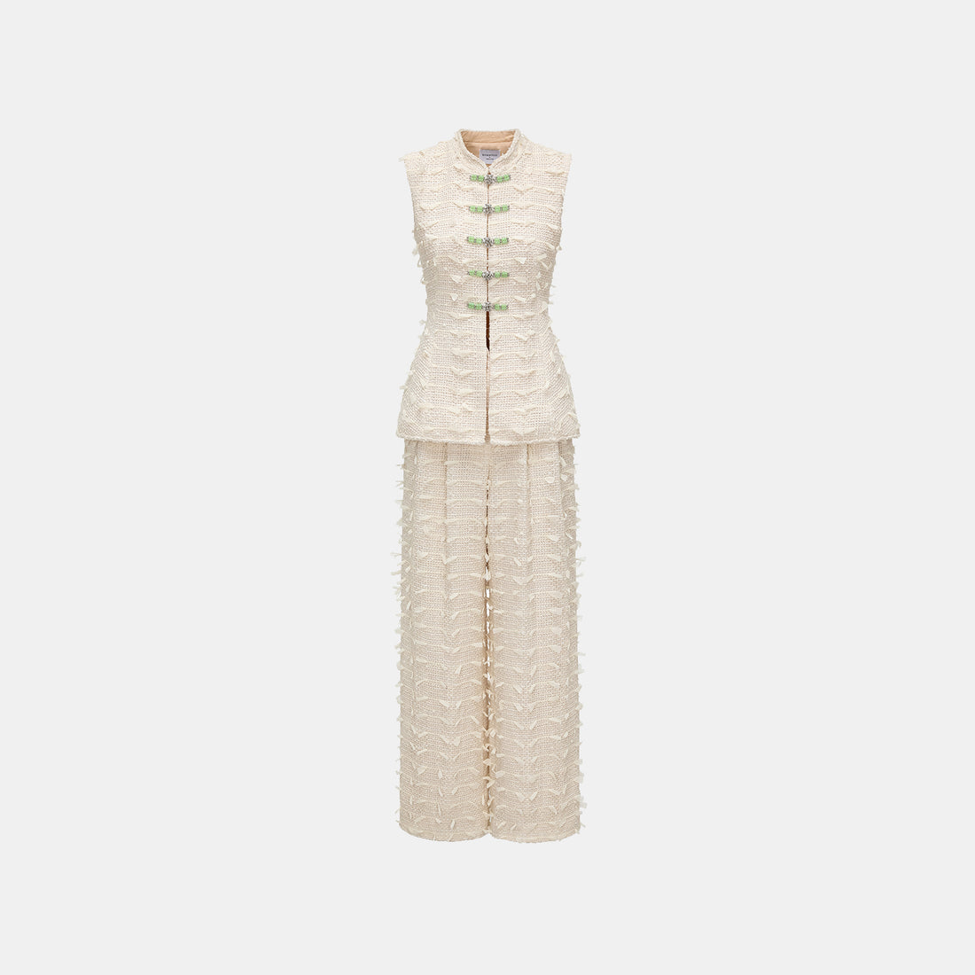 "Spring" Lightweight Tweed Wide Pants - Tea White Listening to the Wind
