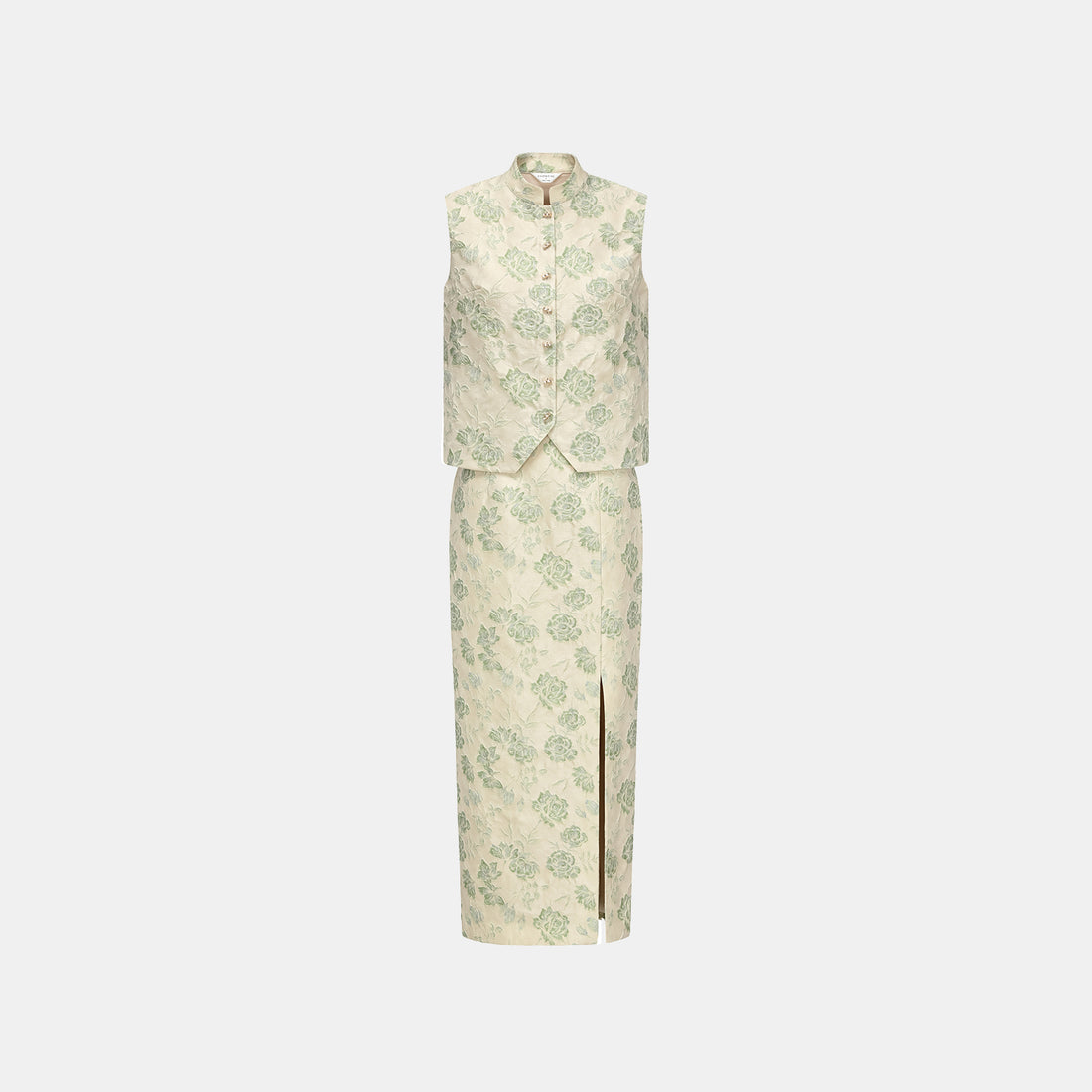 "Imperial Garden Teatime" Silk and Wool Light Chinese Style Suit - Off-White