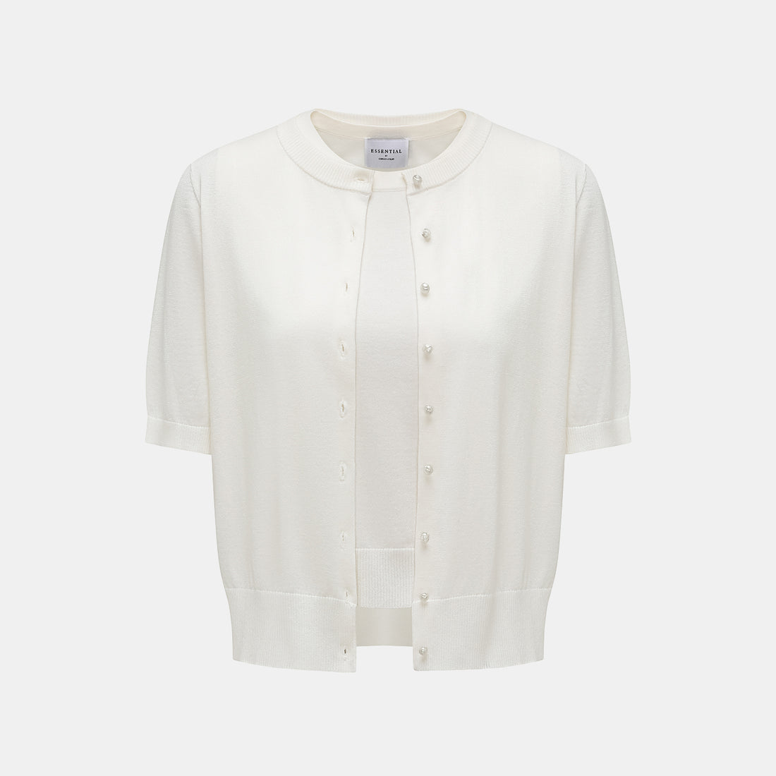 "Summer Diary" Cool Triacetate Cashmere Knit Short Sleeve Cardigan—PURE