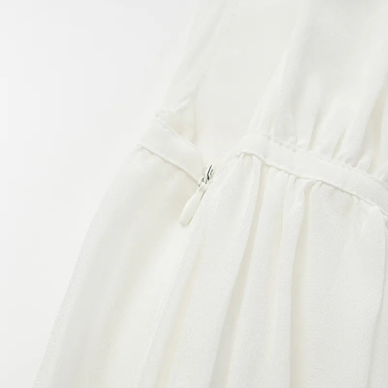 "Brunch at Ritz." Silk Chiffon Smocked Tank Top — Pear White