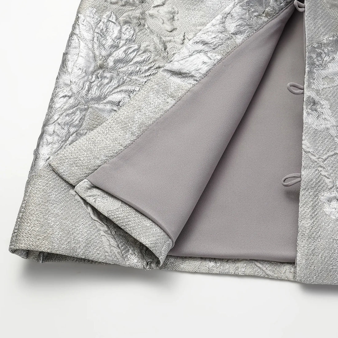 “Imperial Garden Gala“ Italian Jacquard Chinese Style Dress — Silver