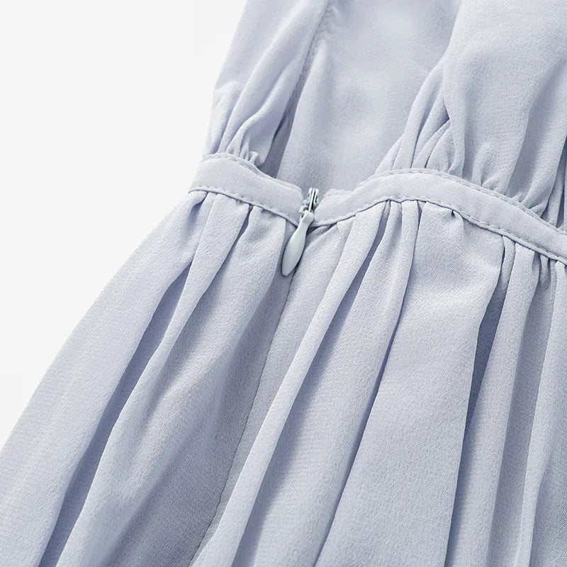 "Brunch at Ritz." Silk Chiffon 3D Shirred Vest — Dusk Purple