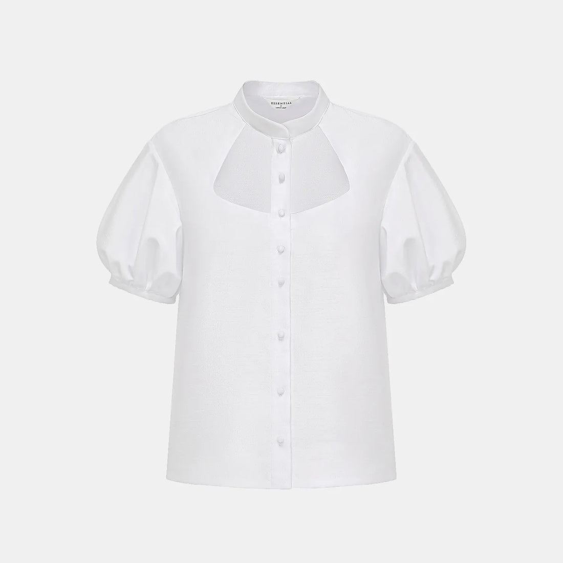 “Sloane Ave glam.” Cutout Shirt — White (matte/satin)