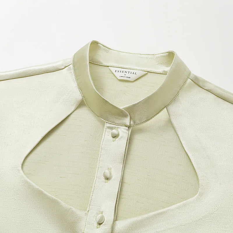 "Sloane Ave glam." Cutout Shirt — Bubble Green (Matte/Satin)