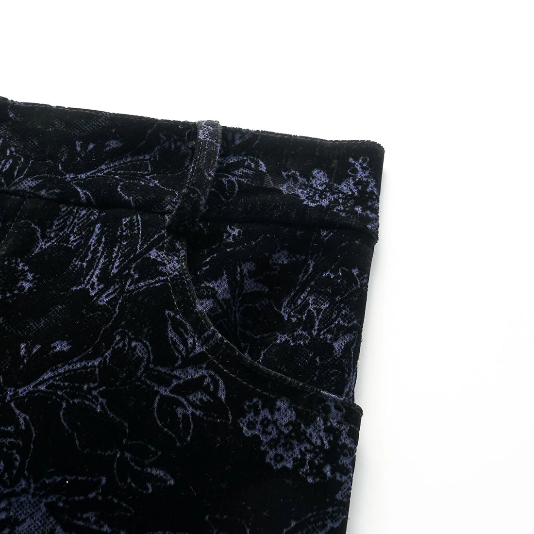 "Lazily in the Spring" Dark Velvet Jacquard Denim Cropped Pants
