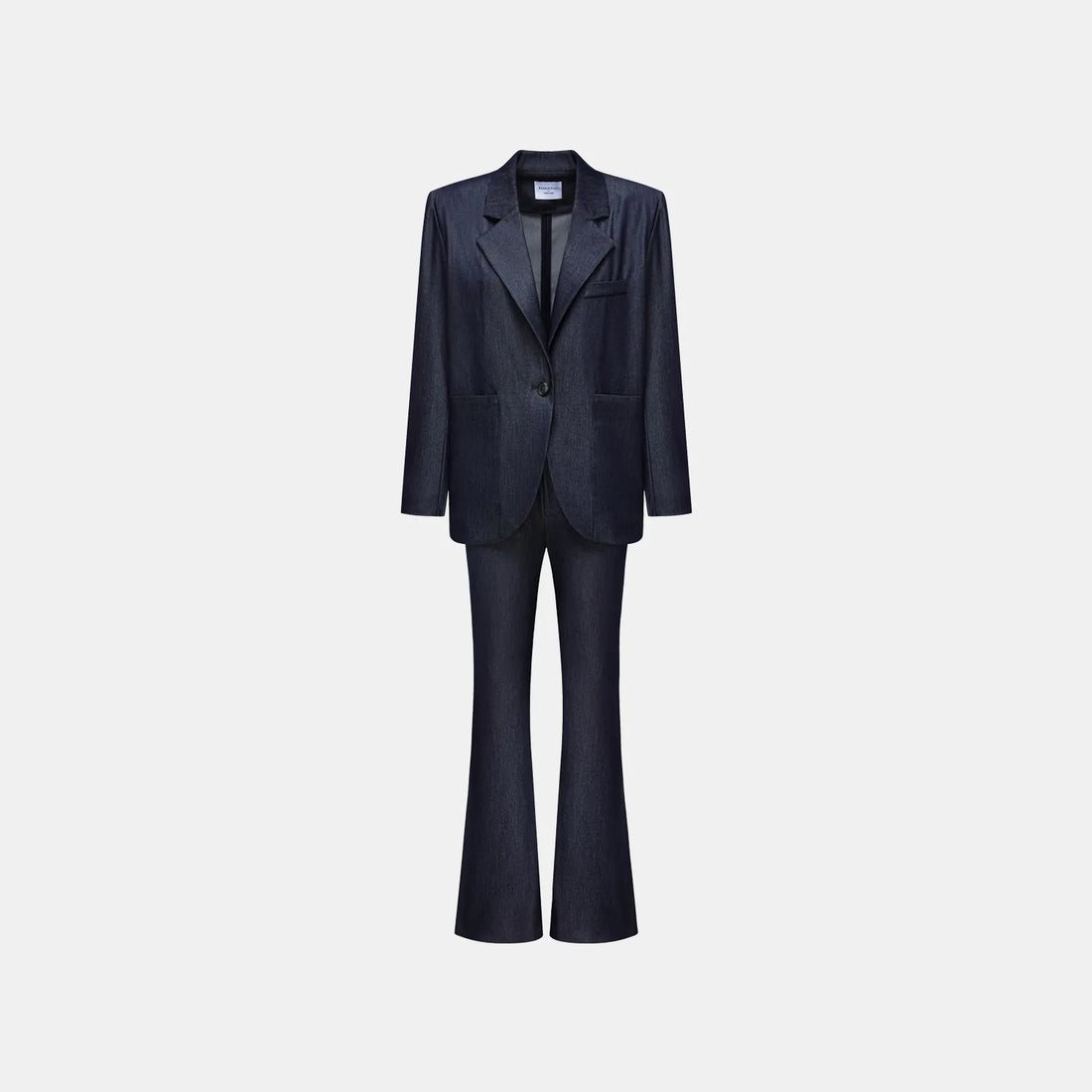 "Speak Sleek." Oversized suit jacket in Italian textured fabric—Denim