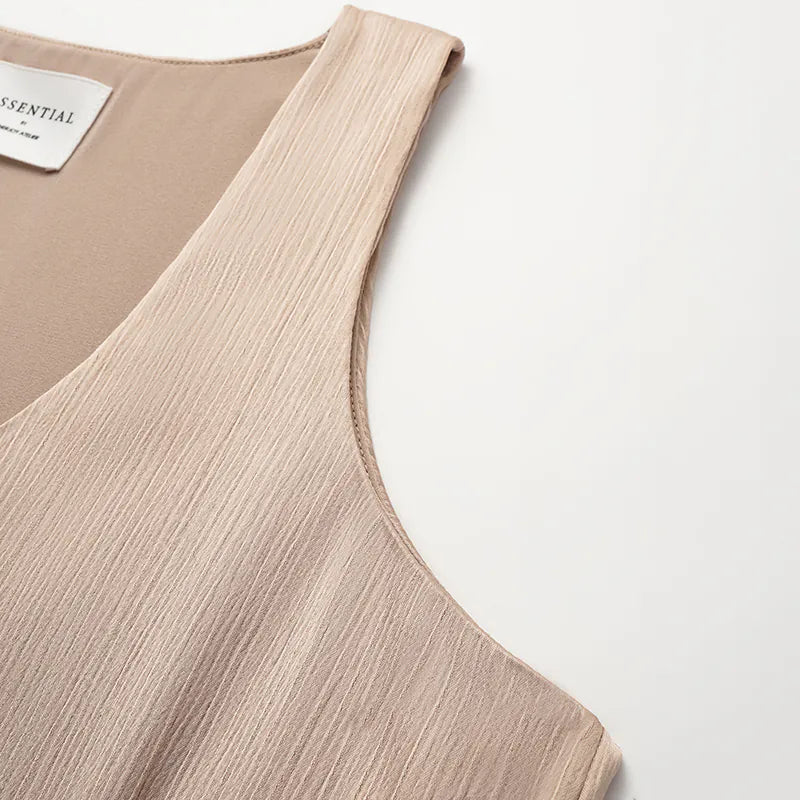 "Easy Go Chic" Korean Pleated Fabric Tank Top — Nude Gold