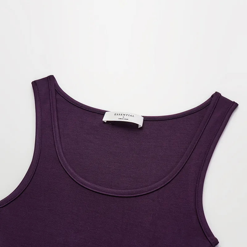 "Exquisite Daily" Ultra-soft Modal Vest/Straight Leg Pants Set - Grape Purple