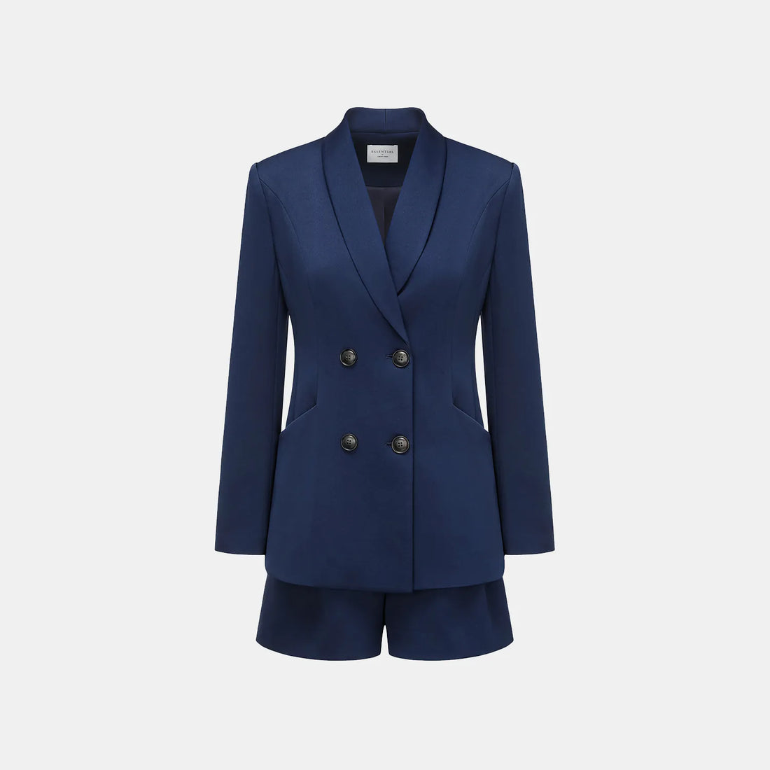 "Speak Sleek." Acetate Double-Breasted Blazer—Indigo
