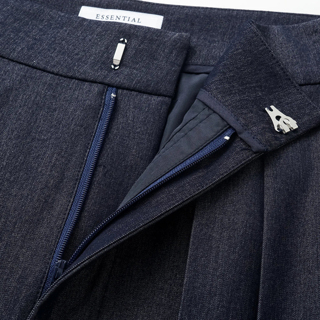 "Speak Sleek." Italian textured fabric three-dimensional tailored wide-leg pants—Denim
