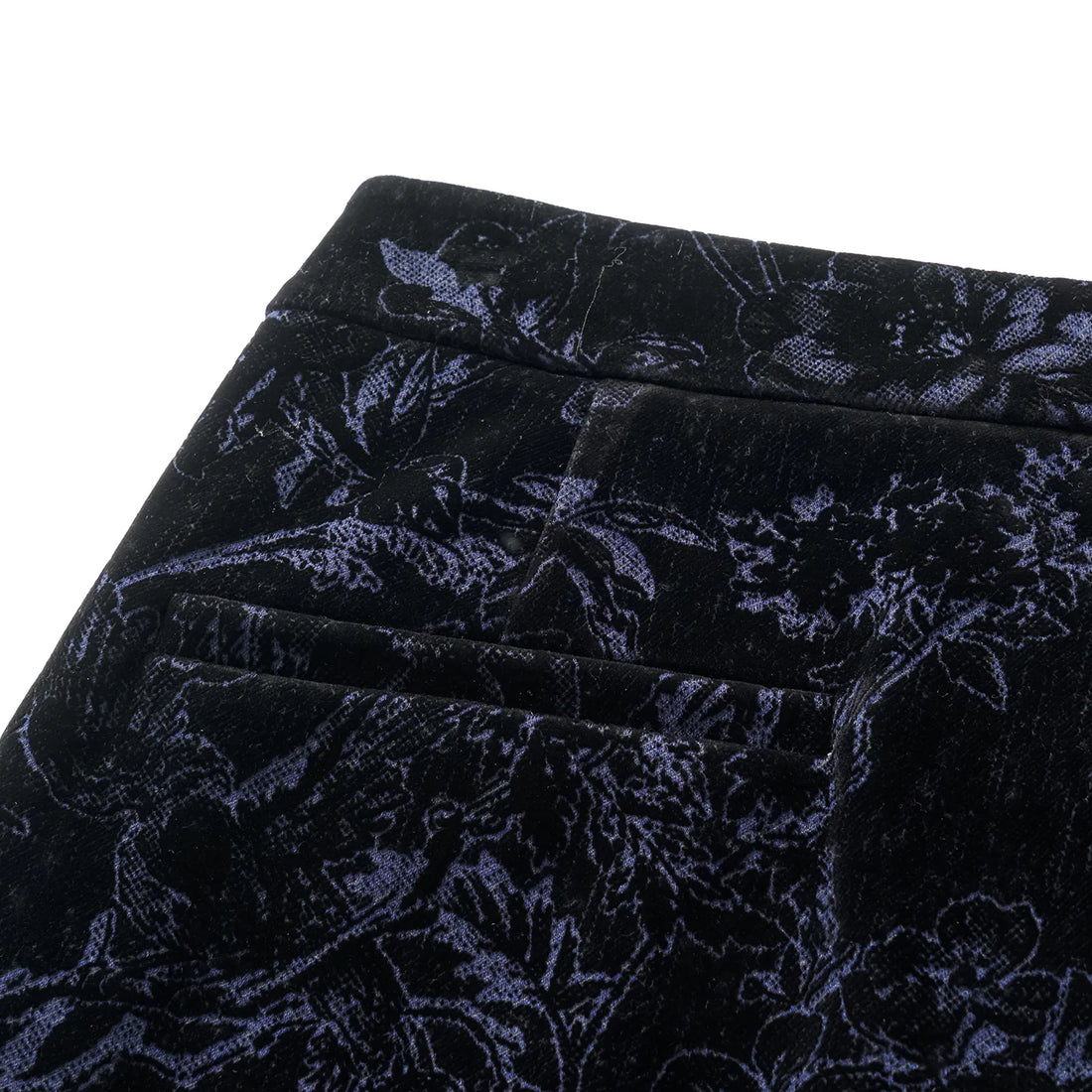 "Lazily in the Spring" Dark Velvet Jacquard Denim Flared Pants