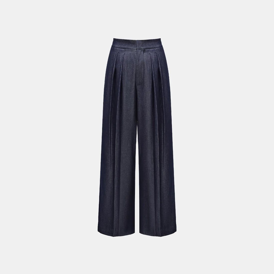 "Speak Sleek." Italian textured fabric three-dimensional tailored wide-leg pants—Denim