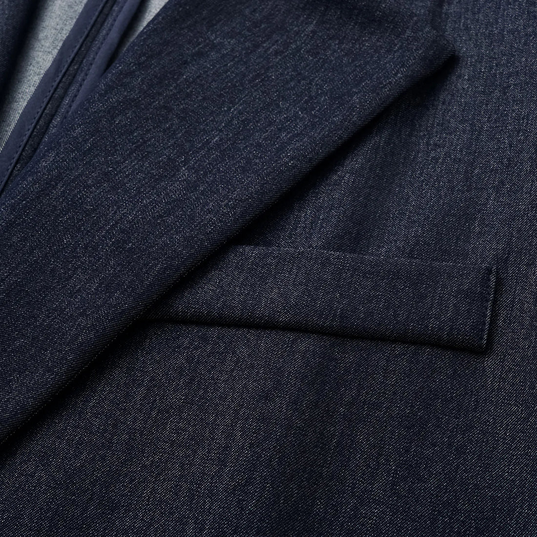 "Speak Sleek." Oversized suit jacket in Italian textured fabric—Denim