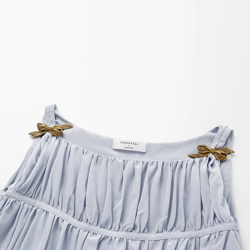 "Brunch at Ritz." Silk Chiffon 3D Shirred Vest — Dusk Purple
