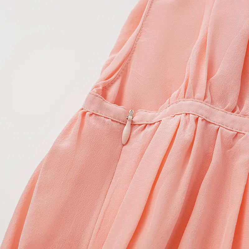 "Brunch at Ritz." Silk Chiffon 3D Shirred Vest - Sunset Gold Powder
