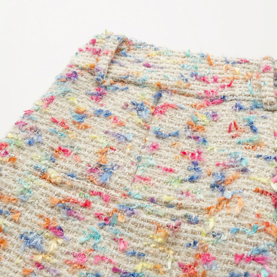 "Tokyo Hours" Tweed Casual Large Lapel Shorts - White and Multicolor