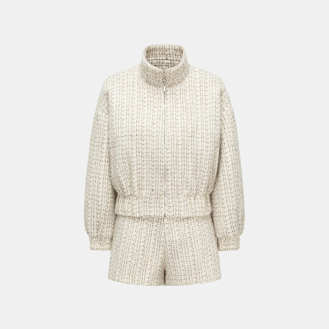 "Afternoon in Los Angeles" Tweed Baseball Jacket - Off-White