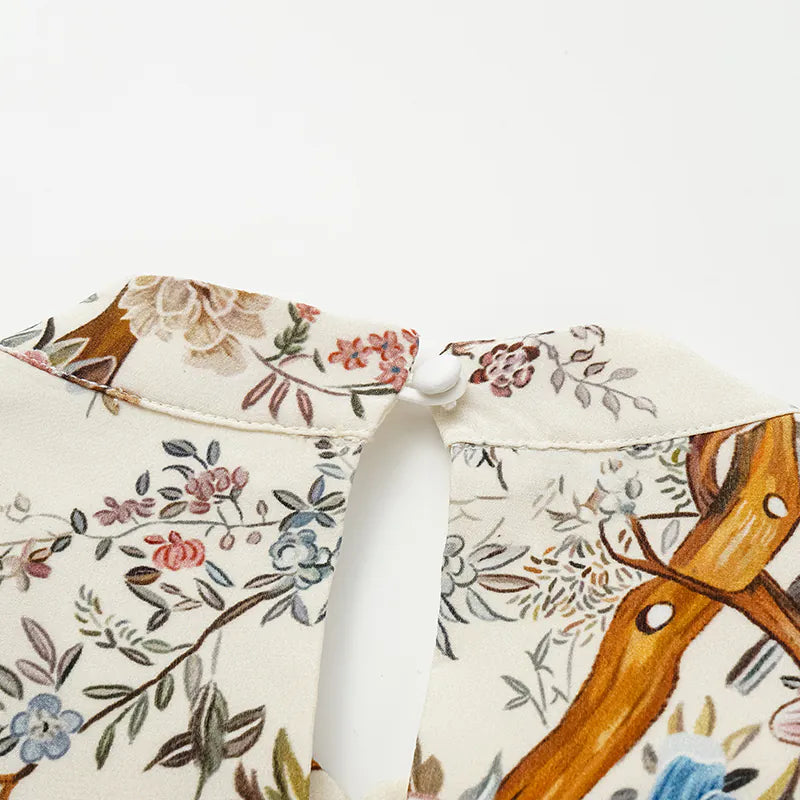 "Spring Travel" Italian Positioning Print Silk Chinese Style Suit - Peony