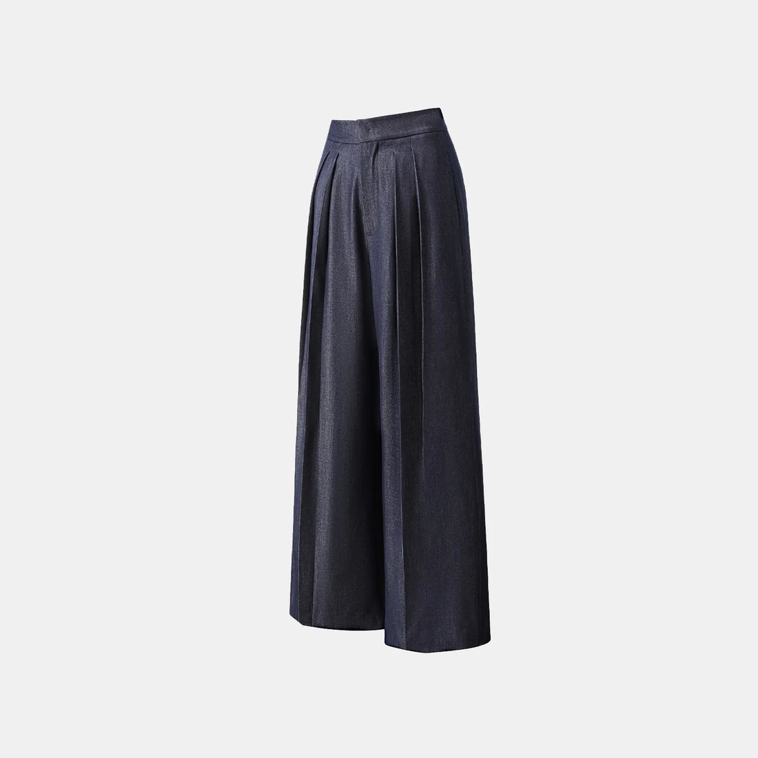 "Speak Sleek." Italian textured fabric three-dimensional tailored wide-leg pants—Denim