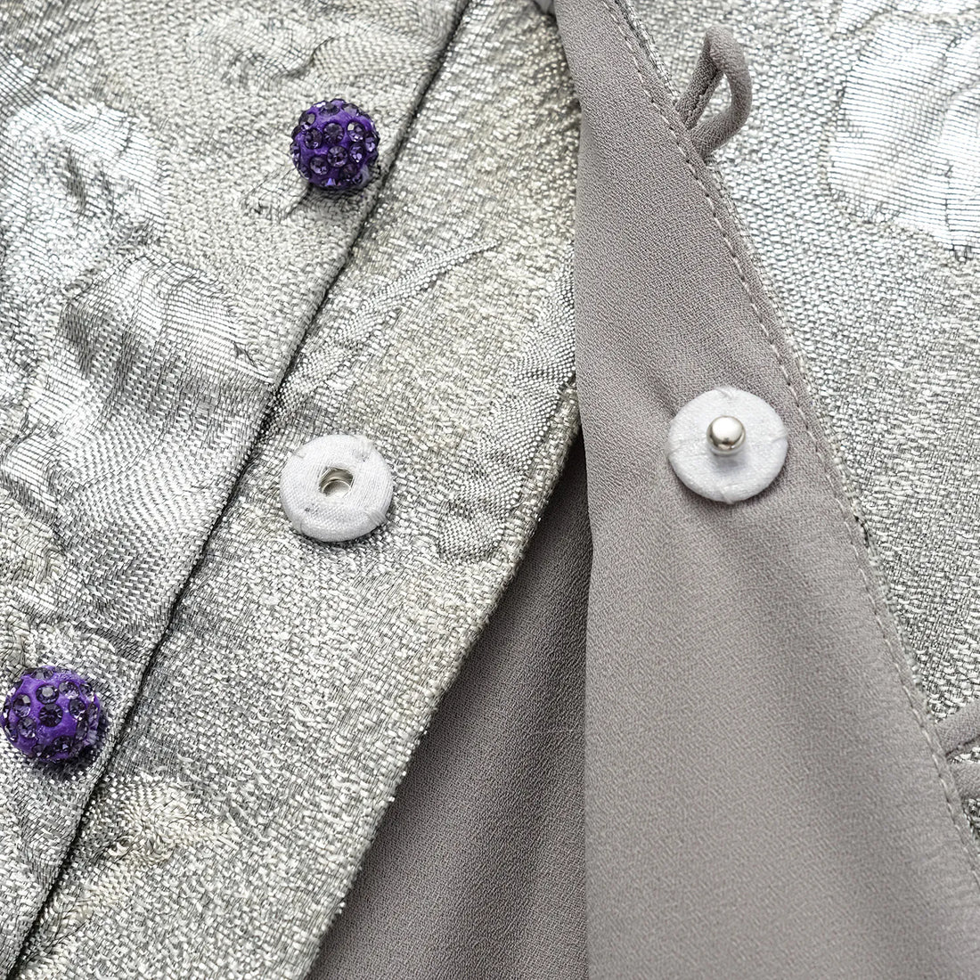 “Imperial Garden Gala“ Italian Jacquard Chinese Style Dress — Silver