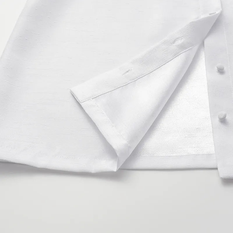 “Sloane Ave glam.” Cutout Shirt — White (matte/satin)