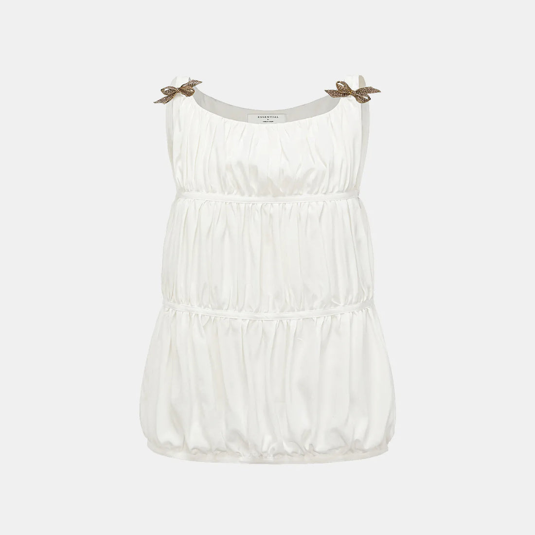 "Brunch at Ritz." Silk Chiffon Smocked Tank Top — Pear White