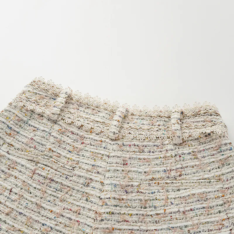'Chelsea Citywalk' Lace Trim Tweed Shorts - Crème Brûlée