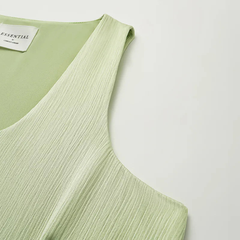 "Easy Go Chic" Korean Pleated Fabric Tank Top - Bubble Green