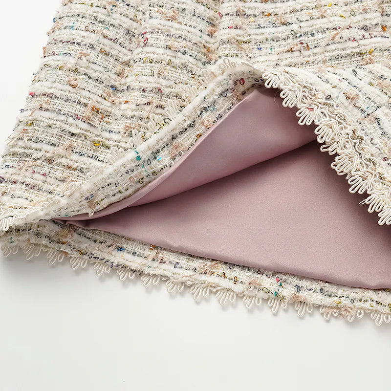 'Chelsea Citywalk' Lace Trim Tweed Shorts - Crème Brûlée