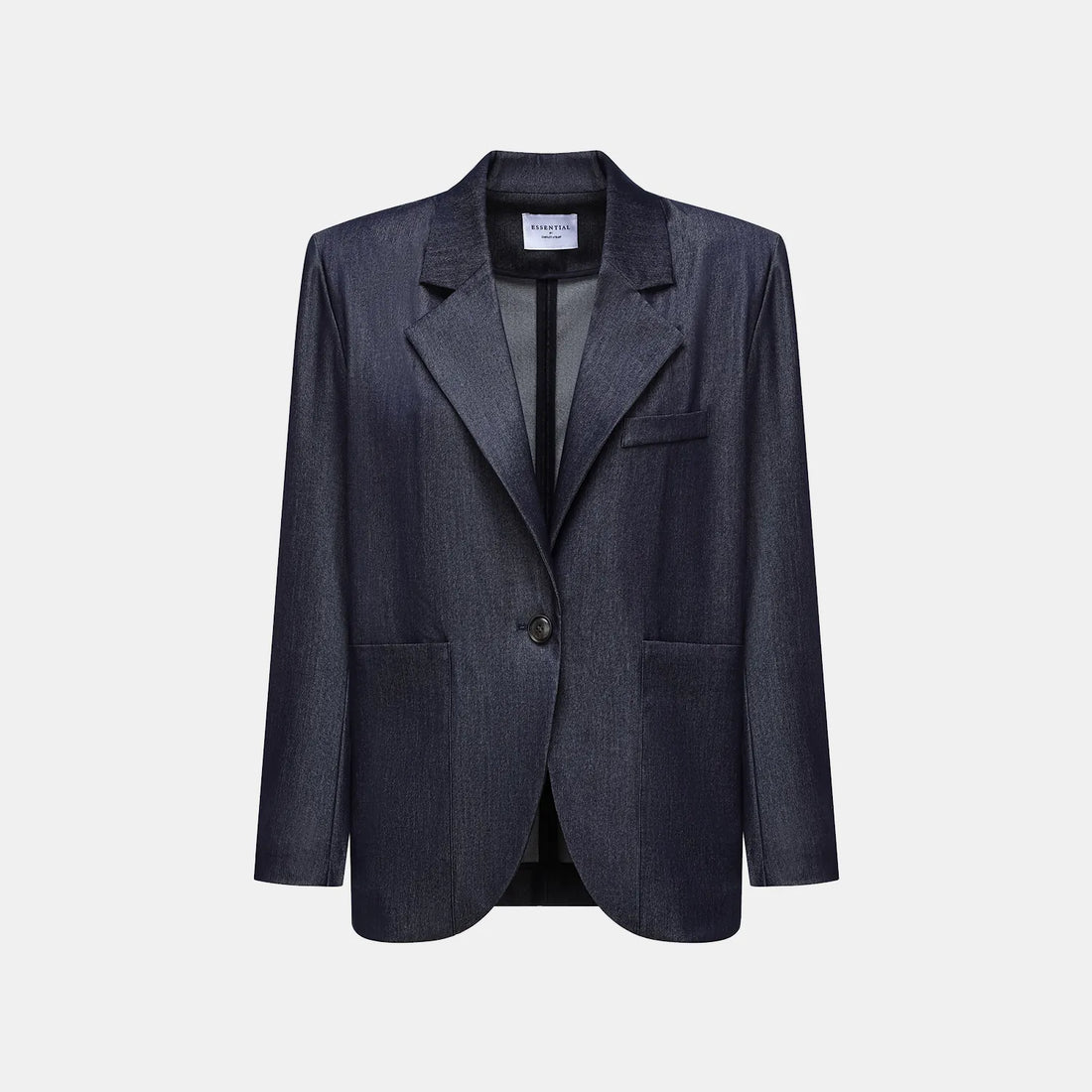 "Speak Sleek." Oversized suit jacket in Italian textured fabric—Denim