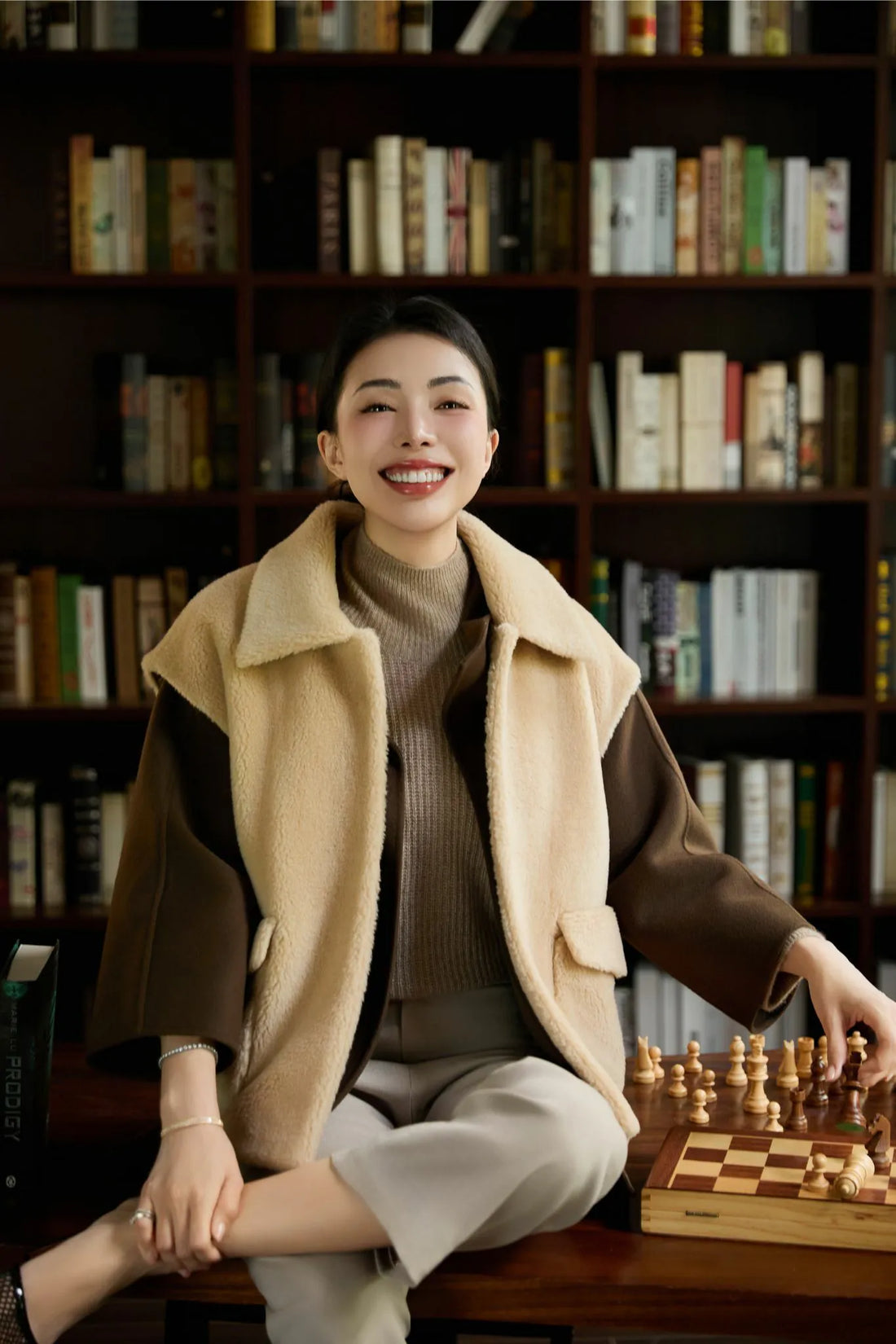 "Winter Diary" 100% Cashmere Double-faced Long Pile Craft Short Coat - Dark Chocolate
