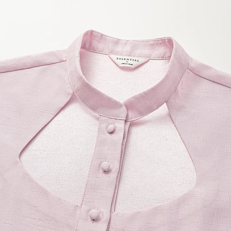 "Sloane Ave glam." Cut-out shirt - Cherry Blossom Pink (matte/satin)