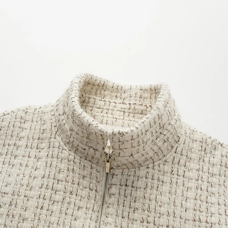 "Afternoon in Los Angeles" Tweed Baseball Jacket - Off-White