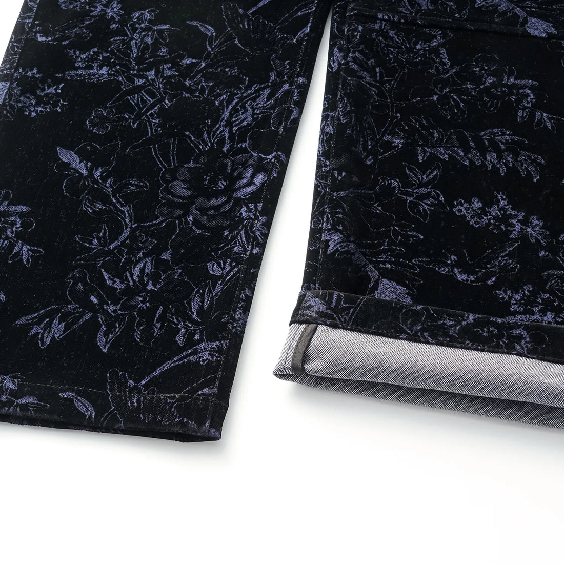 "Lazily in the Spring" Dark Velvet Jacquard Denim Cropped Pants