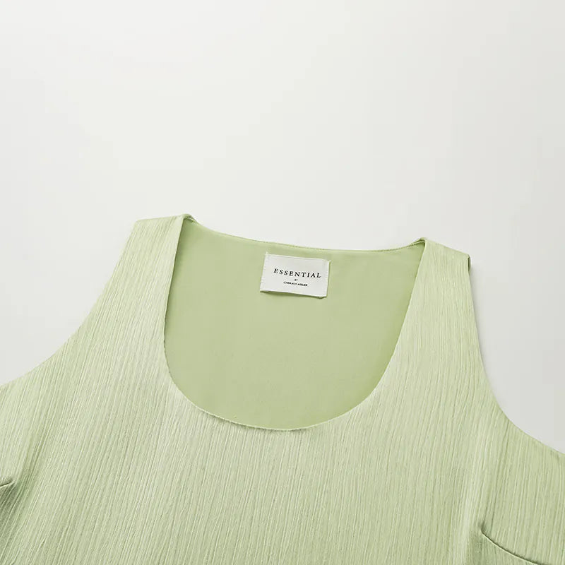 "Easy Go Chic" Korean Pleated Fabric Tank Top - Bubble Green