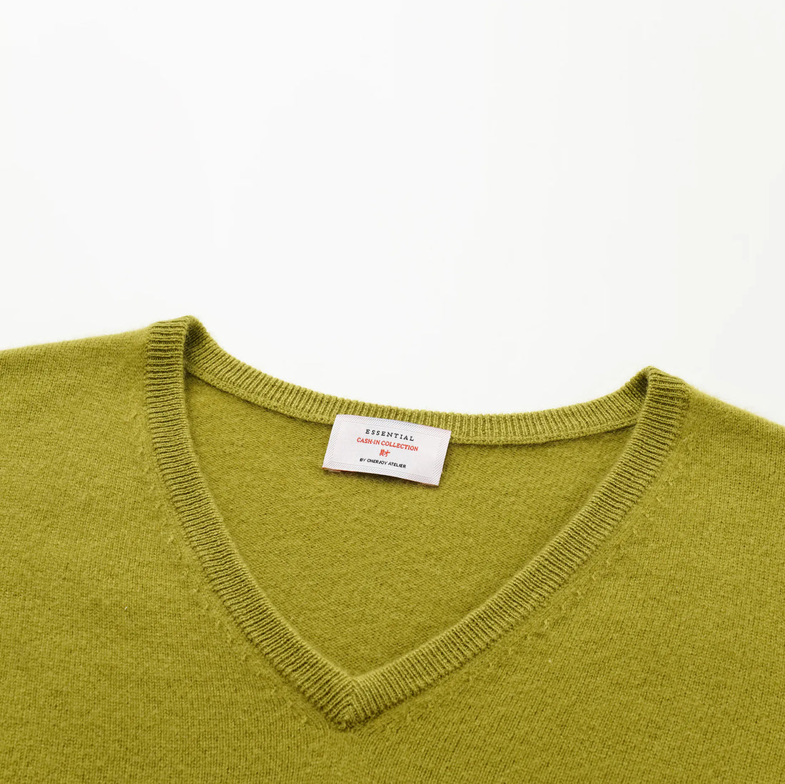 “Cash-In Collection 财“ 100% Baby Cashmere 3/4 Sleeve V-Neck Top (Yarn by Loro Piana) — Spring Bud Green