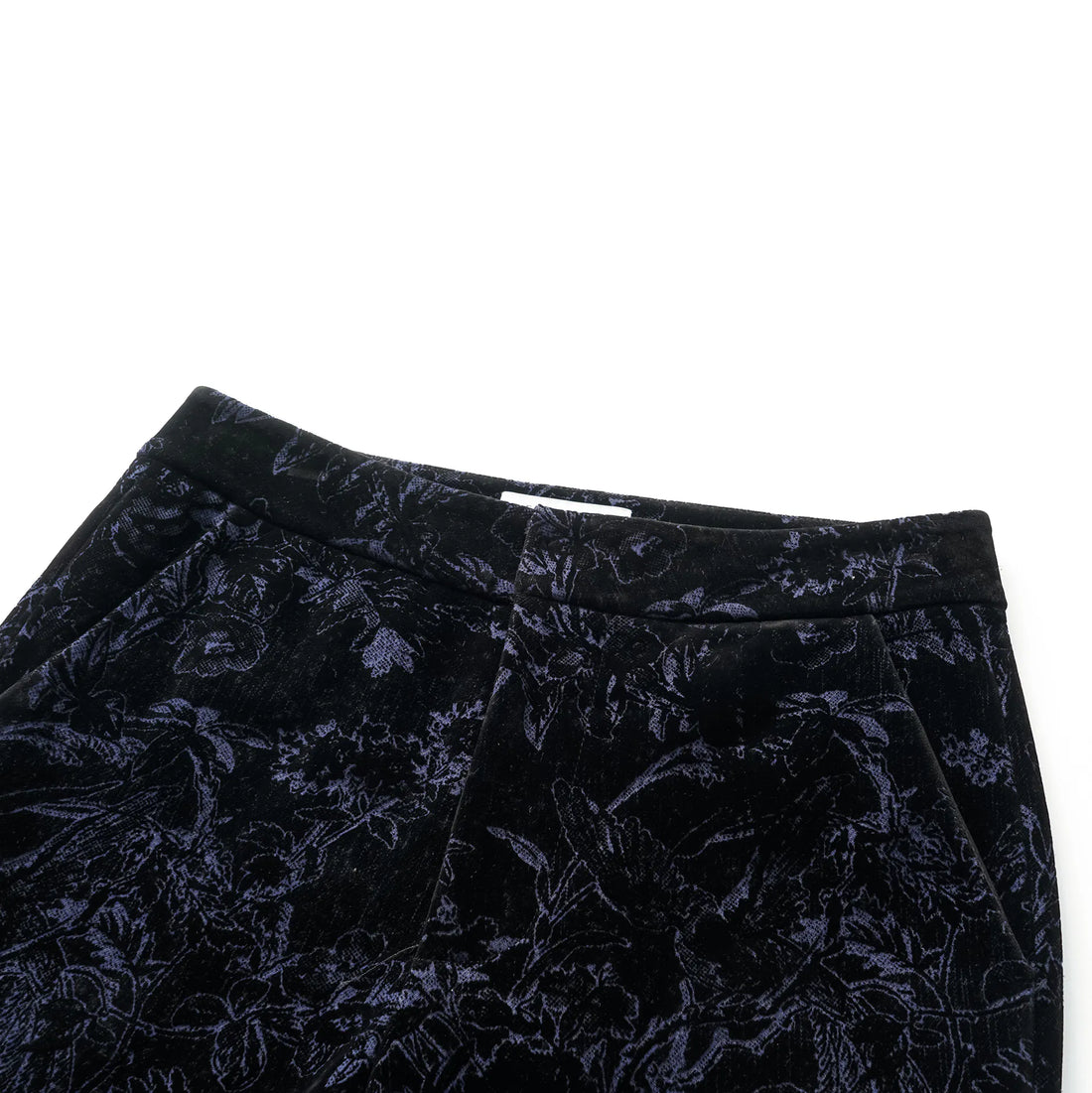 "Lazily in the Spring" Dark Velvet Jacquard Denim Flared Pants