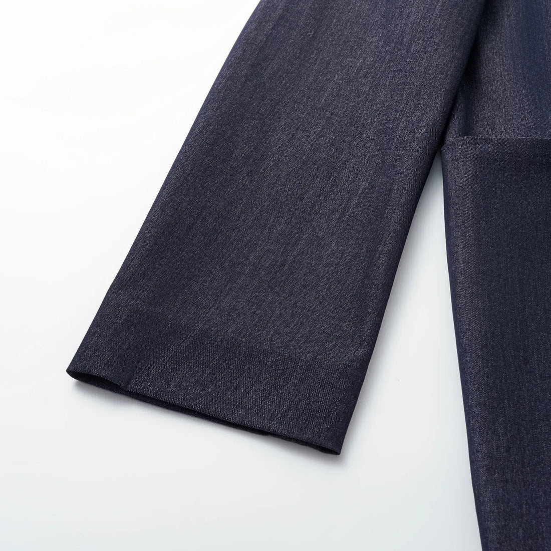 "Speak Sleek." Oversized suit jacket in Italian textured fabric—Denim