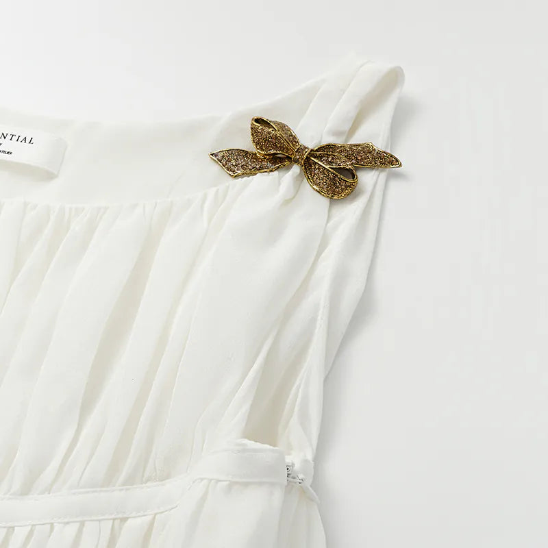 "Brunch at Ritz." Silk Chiffon Smocked Tank Top — Pear White
