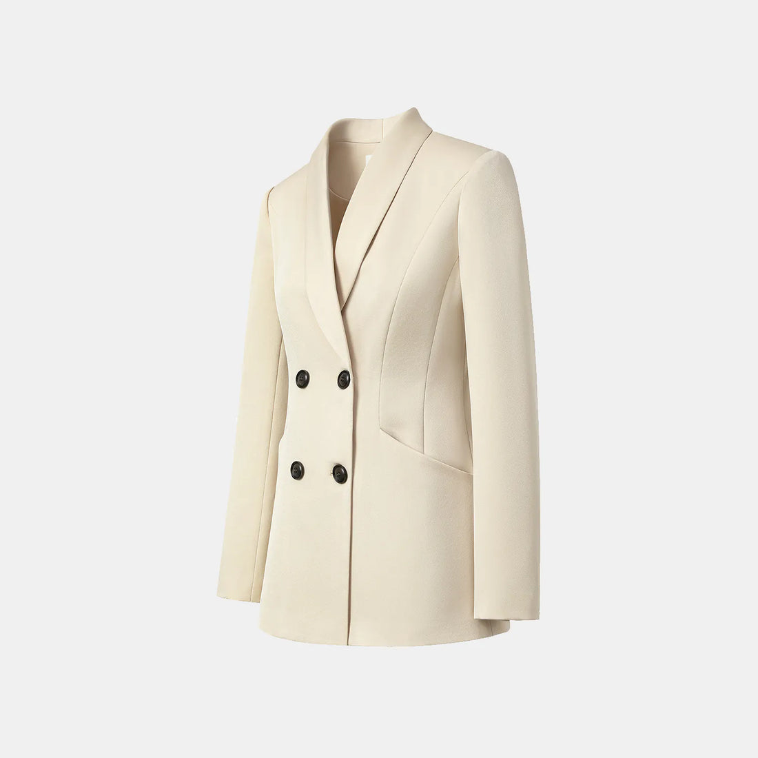 "Speak Sleek." Acetate double-breasted blazer—Champagne
