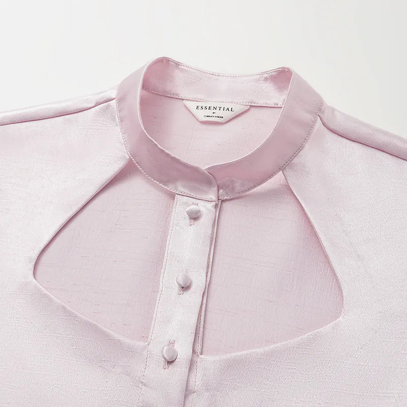 "Sloane Ave glam." Cut-out shirt - Cherry Blossom Pink (matte/satin)