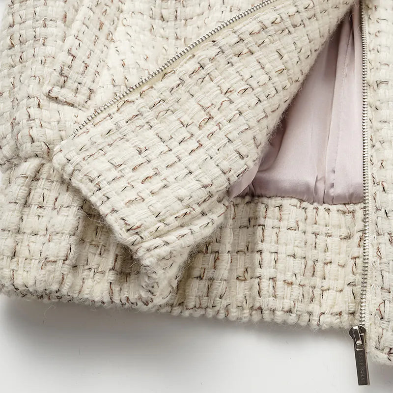"Afternoon in Los Angeles" Tweed Baseball Jacket - Off-White