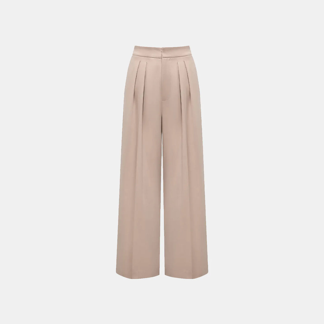 "Speak Sleek." Italian textured fabric three-dimensional tailored wide-leg pants—Taupe