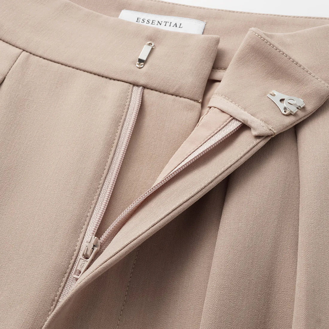 "Speak Sleek." Italian textured fabric three-dimensional tailored wide-leg pants—Taupe
