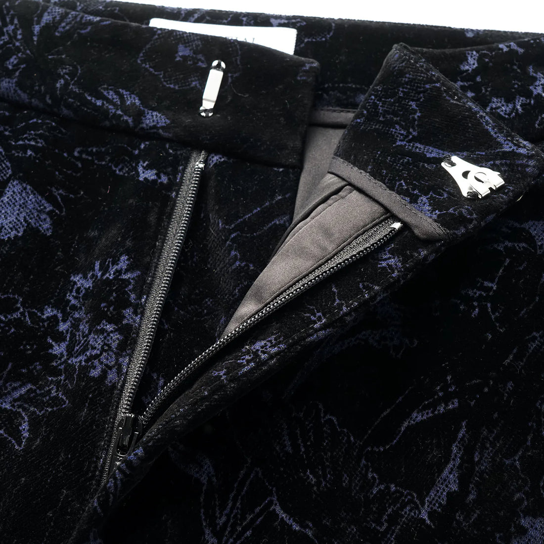 "Lazily in the Spring" Dark Velvet Jacquard Denim Flared Pants